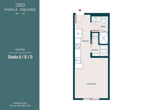 Floor plan for studio, 1 bath, 377 sqft